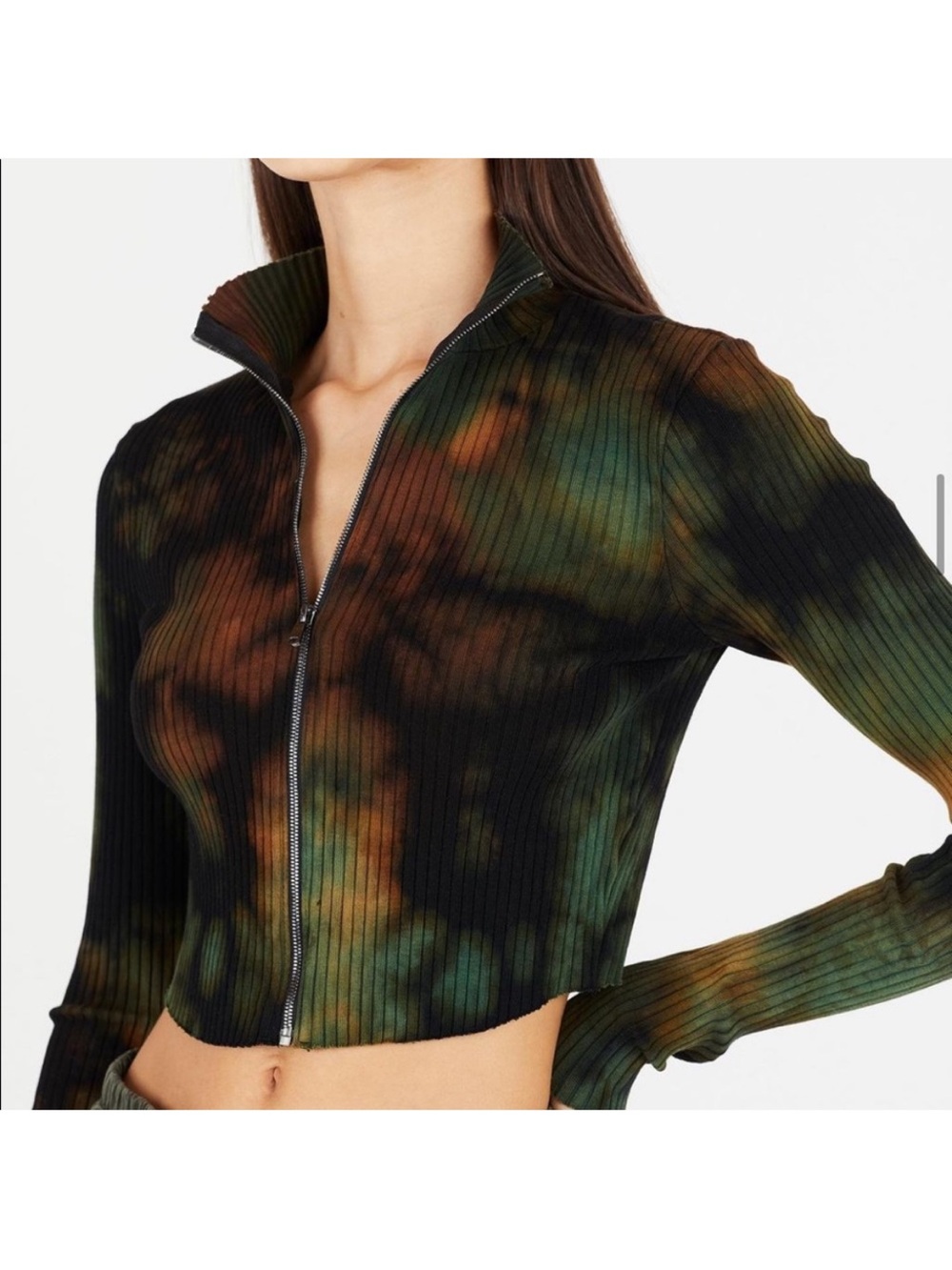 NWT Cotton Citizen Ibiza Turtleneck Ribbed Crop Top in Green Desert Mirage Sz XS - Picture 3 of 16